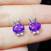 Kolczyki na stadnatach Naturalny prawdziwy ametystę styl kolczyka 925 SREBRINY 1.3CT 2PCS Kamień Gemon Biżuteria T8100102