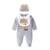 3 PCS Set Hat Bib Jumpsuit Kids Designer Rompers Girls Boys Brand Letter Newborn Baby Clothes Toddler 01
