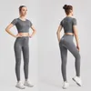 Active Set Thread DrawString Yoga passar kvinnor Sport Set Women's Ribbed Pants Seamless Gym Clothes Workout Outfit Tights Long Shirts