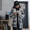 Trench da donna HSTAR Giacca con colletto alla coreana Cappotto con stampa scozzese retrò più fodera in velluto Utensili larghi casual caldi Capispalla invernale da donna