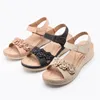 Dress Shoes Elegant Women's Sandals 5cm Heel High Wedges Quality Summer Ladies Casual Flower Decoration Beige Chunky Footwear