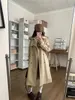 Trenchs de femmes hmsevenjz manteau décontracté britannique pour femmes automne 2023 haut de gamme kaki coupe ample mi-longueur vêtements féminins