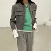 Femmes' Blends Hdspq bouton en métal manteaux à carreaux pour femmes 2023 printemps Style coréen mince veste courte femme poches à manches longues vestes femme 231013