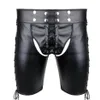 Culottes Femmes Sexy Hommes Faux Cuir Côté Lacets Harnais Harnais Pantalon Gothique Lingerie Ouvert BuOpen Cortch Shorts Gay Fetish238J