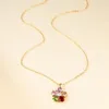 Pendanthalsband Charm Multicolor Pink Purple Red Green Stone Cherry Flower Clavicle for Women Gold Color O Chains Collar Gift