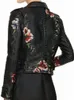 Cuir femme Faux cuir printemps automne imprimé fleuri broderie vestes en simili cuir femmes haute rue Moto rivet noir Punk vêtements d'extérieur Biker manteaux 231012