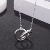 Fashion S925 Double Rings Pendant Necklaces Women 925 Sterling Silver Desinger Clavicular Chain E8 with box
