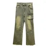 Kadınlar kot pantolon vintage iş kıyafetleri bf rüzgar düz bahar ins net kırmızı cep tasarım pantolon 2023