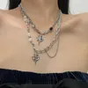 Collane con ciondolo Egirl Collana minimalista unisex con croce stella luna Catene di strass di cristallo per donna Uomo Accessori Y2k coreani