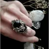 Solitaire Ring Halloween Black Bat Ring Gothic Witch Ring Bat Cameo Justerbar Ring Women Men Party Jewel Festival Gift 231013