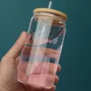 350 ml / 500 ml sublimatie glazen beker kan met bamboe deksel ijskoffie glas helder of mat Mason Jar beker sapfles voor zomerfeest glazen beker met deksel en rietje