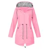 Women's Trench Coats Long Lightweight Woman's Rain Coat Hooded Zipper Pockets Raincoat Clothing Female Striped Sleeve Windbreaker Jacket