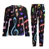 Mäns Sleepwear Music Notes Pyjamas Långärmad färgglada tryck 2 -stycken Natt Pyjama Set Spring Male Printed Retro Oversize Home Suit