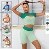 Aktiva uppsättningar 2sts sömlösa nakenkänsla Yoga Set Woman Sportwear Gym Workout Hollow Out Top Clothing Fitness Suits High Midist Leggings Shorts