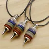 Pendant Necklaces Natural Crystal Colorful Stone Leather Rope Pendants Round Piece Spirit Pendulum Fashion Charms Detachable Jewelry 1Pc