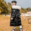 Casaco para baixo casaco de inverno russo meninas casacos gola de pele grandes crianças jaquetas de pato branco 5-12 anos moda crianças longo