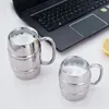 Tassen Doppelwandige Edelstahl-Trinkkaffee-Teetasse mit Griff Wannenförmiger Bierkrug Getränke-Picknick-Trinkgeschirr 231013