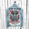 Jaquetas masculinas Denim Jacketmen outono e inverno vendendo rua retro crânio mecânico padrão impressão buraco equitação motocicleta