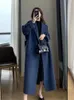 Women's Wool Blends Zoki Fashion Long Wool Coat Women Elegant Faux Wool Casual Belt Long Jacket Winter Office Lady Double Breasted Simple Outwear 231013