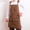 Aprons Durable Goods Heavy Duty Unisex Canvas Work Apron with Tool Pockets Cross-Back Straps Adjustable For Woodworking Painting 231013