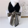 Novo outono inverno houndstooth moda crochê cachecol de malha foulard femme gola de pele do falso pescoço mais quente cachecóis para mulher 200930297y