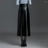 Jupes Zuzk Femmes Longue PU Cuir Moulante Automne Hiver Avant Slit Taille Haute Droite Mode Jupe Poche Chaud