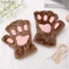 Cinq doigts gants mignon moelleux chat patte griffe gants sans doigts en peluche sans doigts panda mitaines chaud doux demi doigt femmes vêtements d'hiver cadeau de Noël l231013