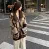 Ny klassisk tryckt mohair dubbelsidig tröja cardigans sueterer vinterkläder kvinnor drar femme