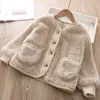 Down Coat Fall Winter Boys kläder för flickor Korean Cardigan Granular Velvet Loose Lamb Warm Children's Jacket 231013