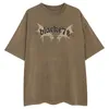 Mäns T-skjortor Lacible Washed Bat Print T-shirt 2023 Design Casual Short Semeves Summer Outdoor Loose Vintage Tops Tee Men Women Cotton