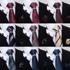 Neck Ties Fashion Designer Neckties Sets With Square Jacquard Weave Burgundy Navy Towel Cufflinks Gold Ring Ties Suit For Man 231013