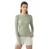 L-9083 Moletons elásticos de gola redonda femininos camisas de manga comprida tops de ioga malha respirável camisetas de secagem rápida fitness wear slim preto camisa de corrida