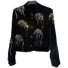 Women's Jackets PREPOMP 2023 Autumn Winter Collection Long Sleeve Stand Collar Sequins Tassel Velvet Black Short Jacket Women GL262