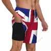 Shorts masculinos Inglaterra Bandeira Britânica Union Jack Reino Unido País 3D Mens Natação Troncos Com Forro de Compressão 2 em 1 Natação de Secagem Rápida