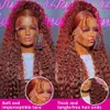 Spetsspår Reddish Brown Deep Wave Curly 13x4 Frontal Human Hair Wig 13x6 HD Glueless Pre Plucked 231013