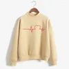 Women's Hoodies Harajuku Love Heartbeat Print Women Sweatshirt Korean Oneck Knitted Pullover Autumn Candy Color Aesthetic Clothes