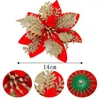 Decorative Flowers Artificial Xmas Gold Glitter Flower Head Poinsettia Christmas Tree Decor Year Party Home Decoration