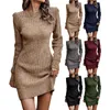 Kvinnors tröjor 2023 Casual Turtleneck Long Puff Sleeve Soft Fuzzy Stick Bodycon Pullover Tröja klänning Slim