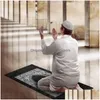 Carpets Islamic Prayer Braided Mat Zipper Compass Blankets Portable Travel Pocket Rug Rectangar Waterproof Carpet Drop Delivery Home Dhm9L