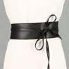 Belts PU Women Waist Girdling Belt For Dress Tight Fashion Metallic Color Soft Faux Leather Wide Bow Self Tie Wrap