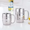 Tassen Doppelwandige Edelstahl-Trinkkaffee-Teetasse mit Griff Wannenförmiger Bierkrug Getränke-Picknick-Trinkgeschirr 231013