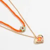 Pendentif Colliers Double Collier Femme Mode Tempérament Main Perlé Amour Coeur Petite Fleur Émail Goutte D'huile