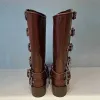 Miu Designer Bottes hautes style y2k en cuir marron botte de motard bout rond talon épais chevalier bottes Martin femmes boucle de ceinture garniture moto boucle biker harnais bottillons