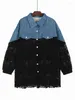 Women's Trench Coats Pleated Denim Blue Patchwork Perspective Lace For Women Autumn Loose Mid Length Stylish Top Jacket Y4418