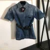 Summer Womens Midi Dresses Prd Brand Fashion Designer Women Clothel Lapel Short Sleeve Denim Pd Grils Casual kjol Fashionabla Par286i