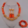 Halsbandörhängen Set Red Coral Jewelry Nigerian African Wedding Beads 318-F3