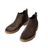 Botas britânicas homens casuais negócios trabalho couro redondo dedo do pé deslizamento no tornozelo outono inverno alta superior sapatos masculinos 38-44