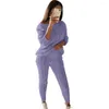 Zweiteilige Damenhose, 2-teiliges Set mit langen Ärmeln, mittelhohem, elastischem Bund, geripptem Rand, Twist-Strick-Outfit, O-Ausschnitt-Pullover