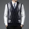 Men's Trench Coats Autum Fashion Brand Argyle Cardigan Sweater Deep V Neck Knit Vest Men Trendy 6 Wool Diamond Sleeveless Casual Clothing 231012