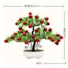 장식용 꽃 1pc 가정 장식을위한 인공 식물 현실적인 체리 과일 나무 화분에 담긴 분재 데스크탑 장식 DHYVS